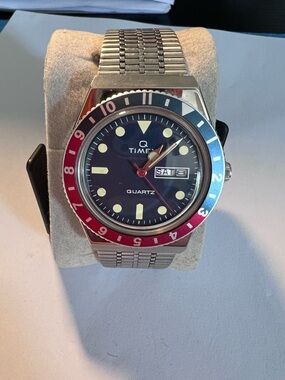 Timex Blue Dial Watch with Red & Blue Bezel